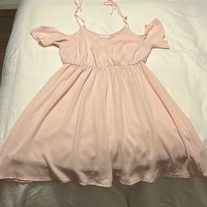 Pink dress  tie straps flutter sleeves. Elastic waist